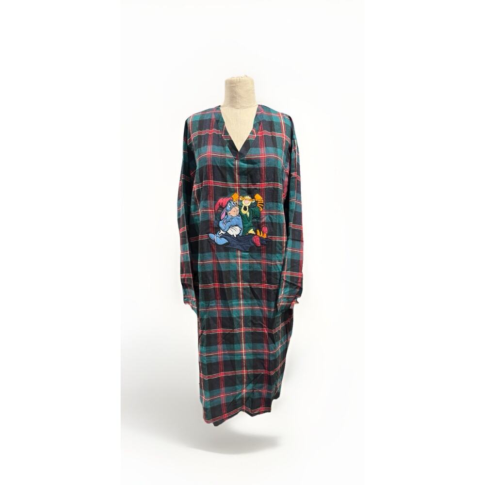 Vintage Disney Store Eeyore Tigger Plaid Flannel Nightshirt Pajama O/S Womens
